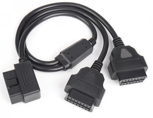 Right Angle Full 16pin 24awg OBD 2  Male to 2pcs Female Splitter Y Extension Cable　50cm