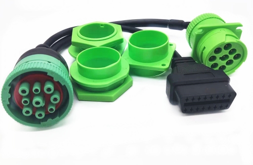 Green Type 2 Universal  J1939 9pin Female to Male to  16pin OBDii  Splitter Y Cable for Fleet Management ELD Tracker