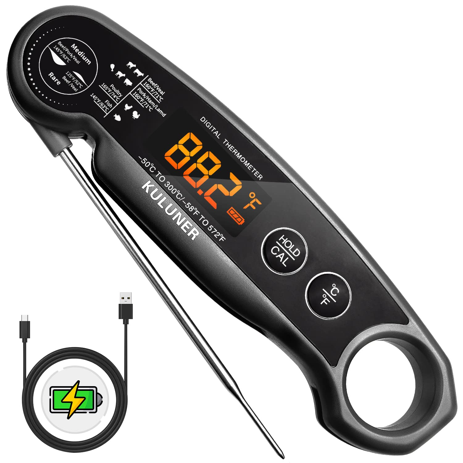 Waterproof Digital Instant Read Meat Thermometer With 4.6Folding Probe  Backlight & Calibration Function For Cooking Food Candy, BBQ Grill,  Liquids,Beef.