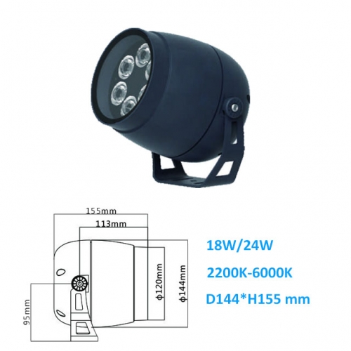 18W/24W AC100-240V/DC24V anti-glare Round LED Floodlight Outdoor Spot Luminaires IP65