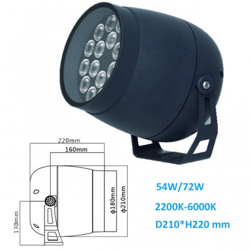 54W AC100-240V/DC24V anti-glare Round LED Floodlight Outdoor Spot Luminaires IP65