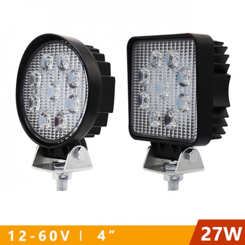 27W DC12V 24V rond/carré LED lampe auxiliaire de travail Flood Beam IP67