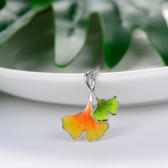 Double Ginkgo Leaf Enamel Necklace