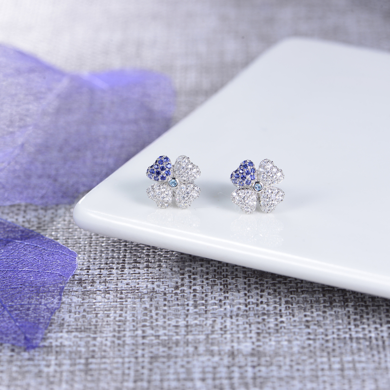 Purple White Color Four Leaf Clover Studs