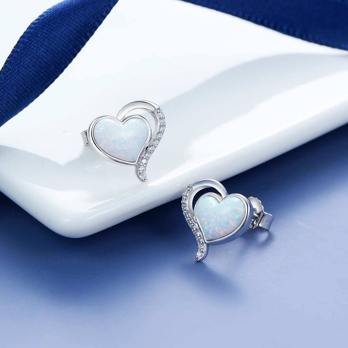 heart-shaped opal stud earrings
