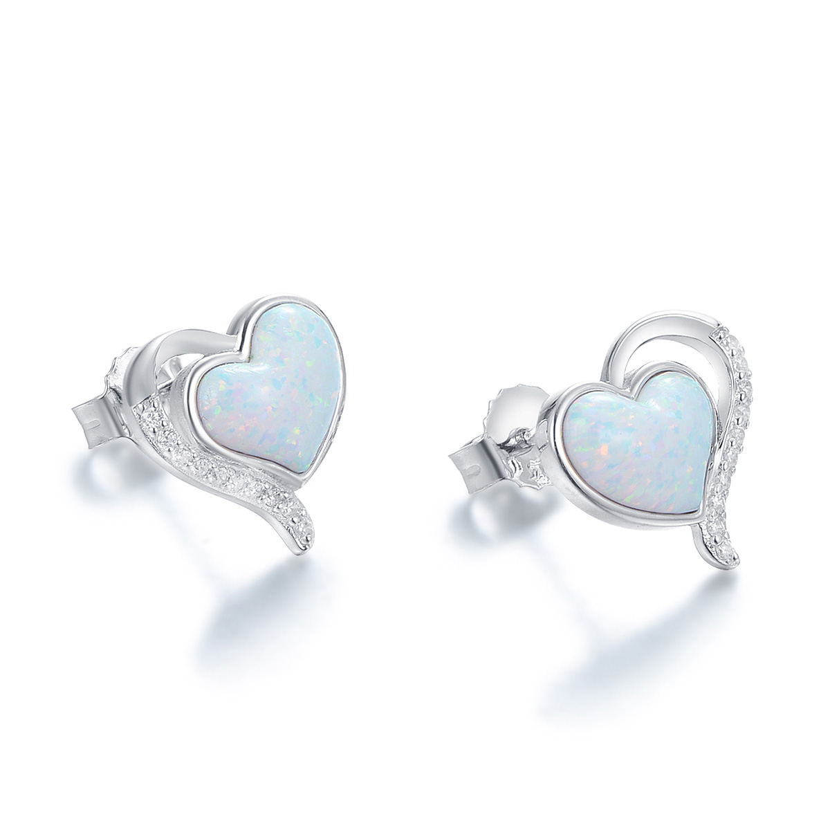 heart-shaped opal stud earrings