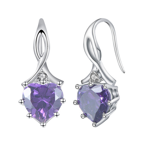February birthstone heart earrings