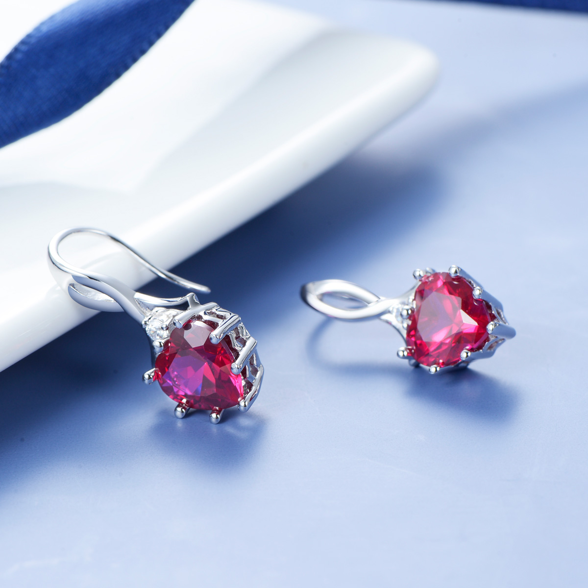 July birthstone heart earrings