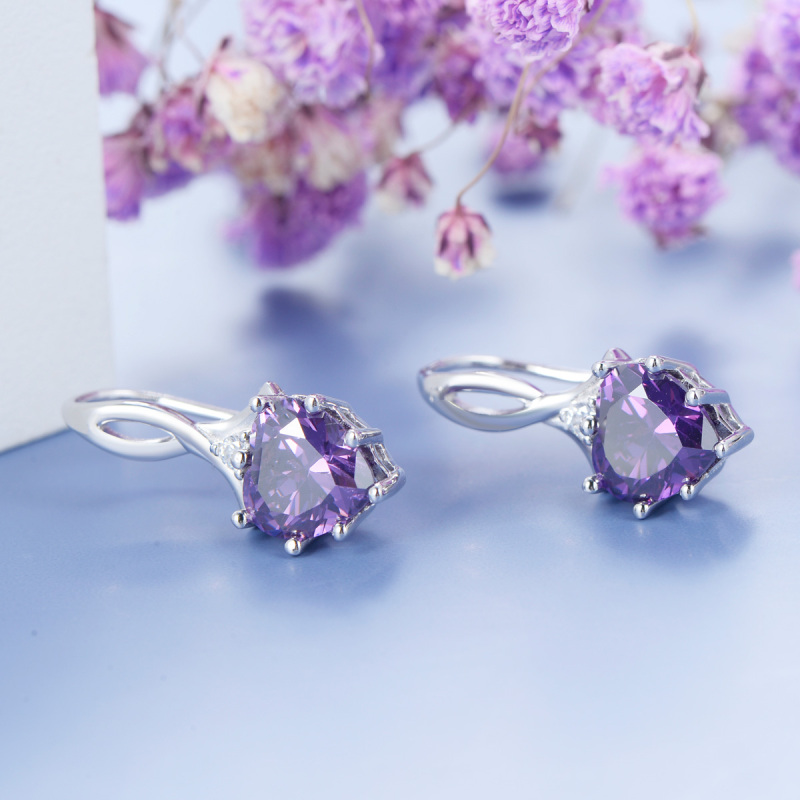 February birthstone heart earrings