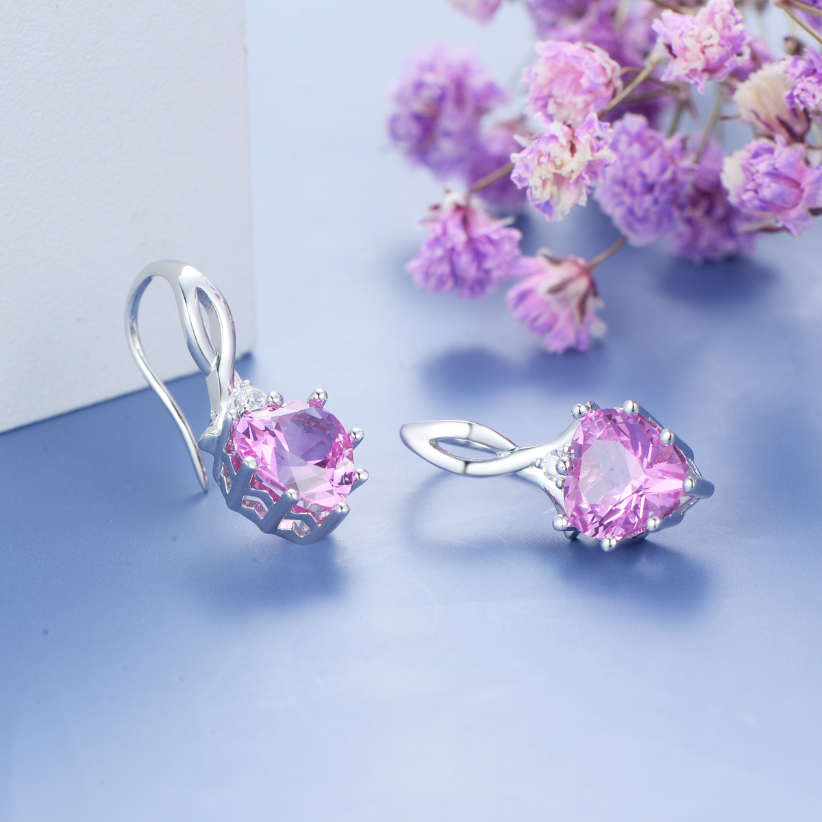 October birthstone heart earrings