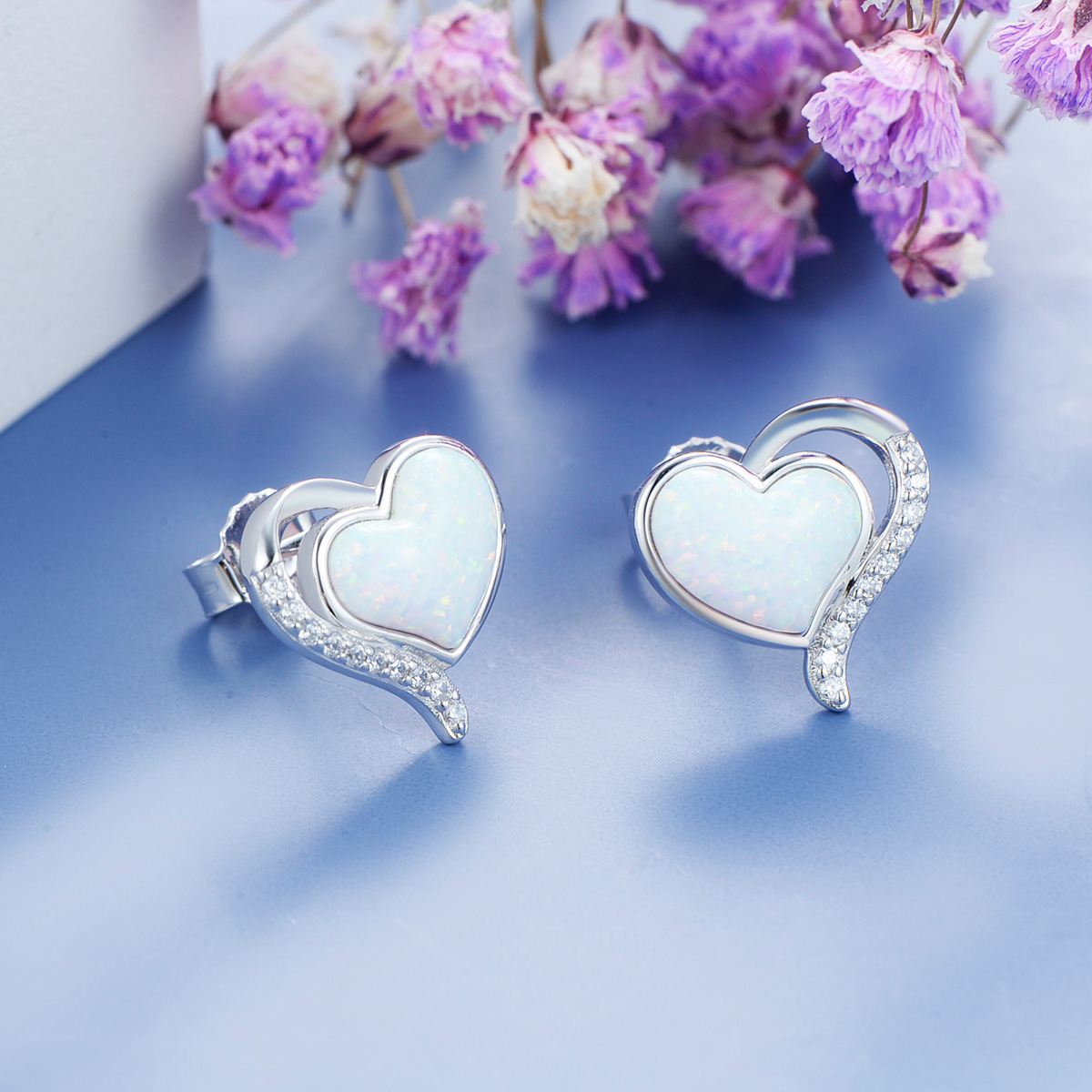 heart-shaped opal stud earrings