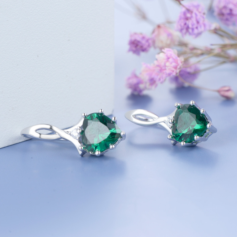 May birthstone heart earrings