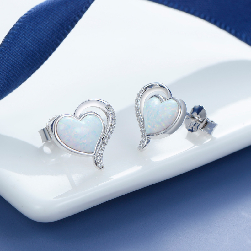 heart-shaped opal stud earrings