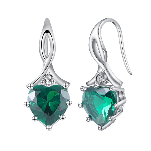 May birthstone heart earrings