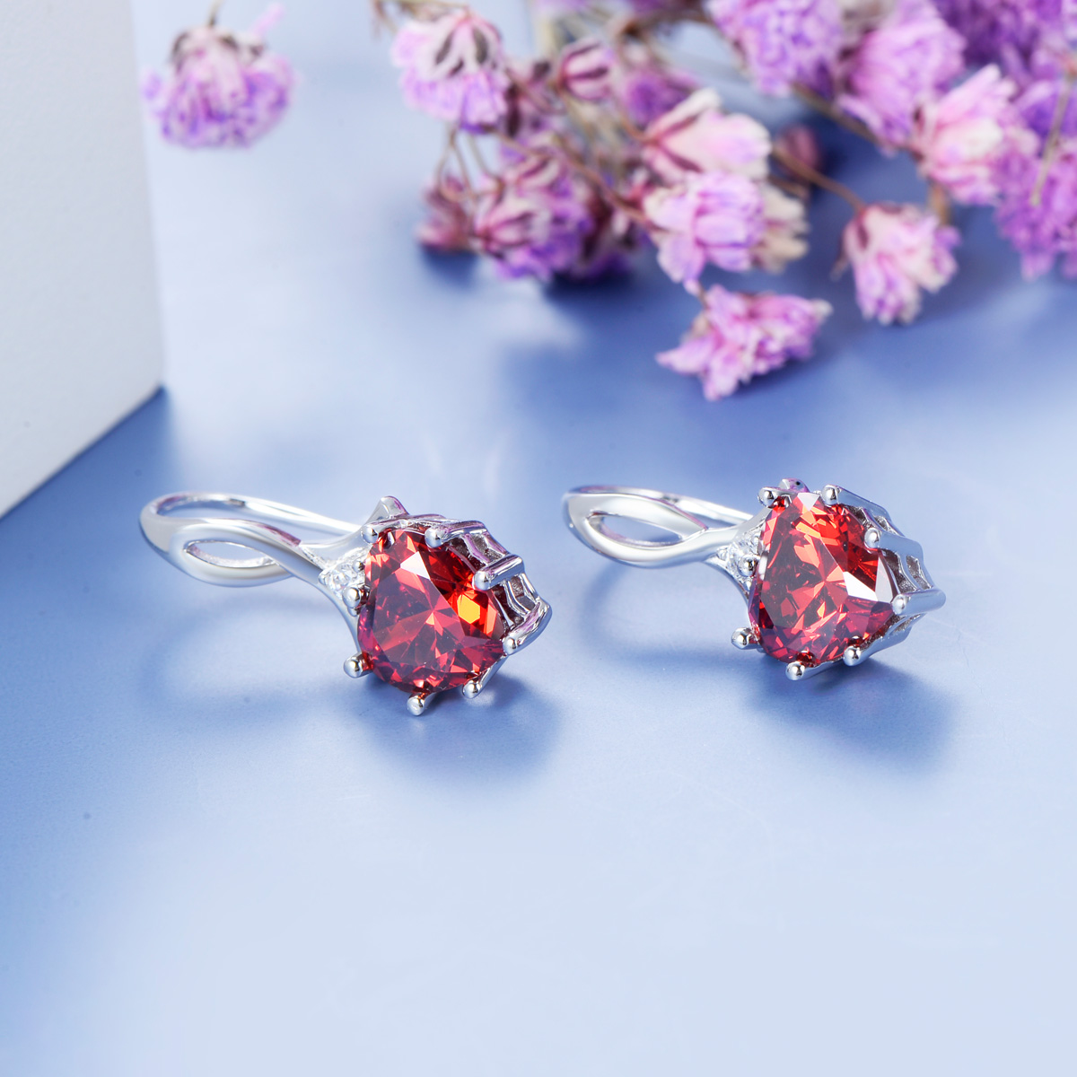 January birthstone heart earrings