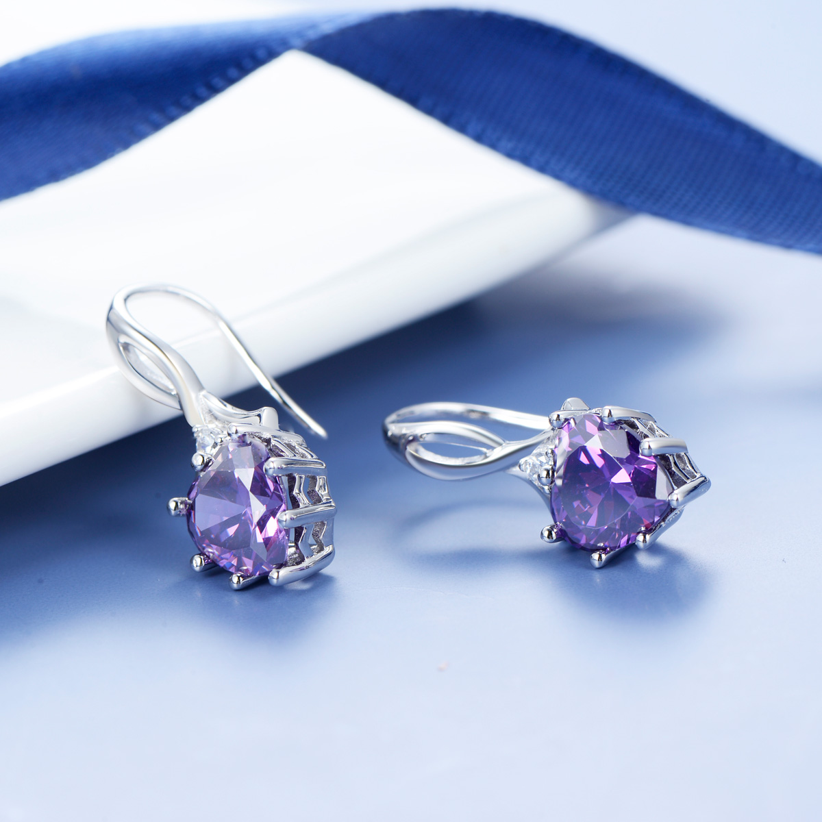 February birthstone heart earrings