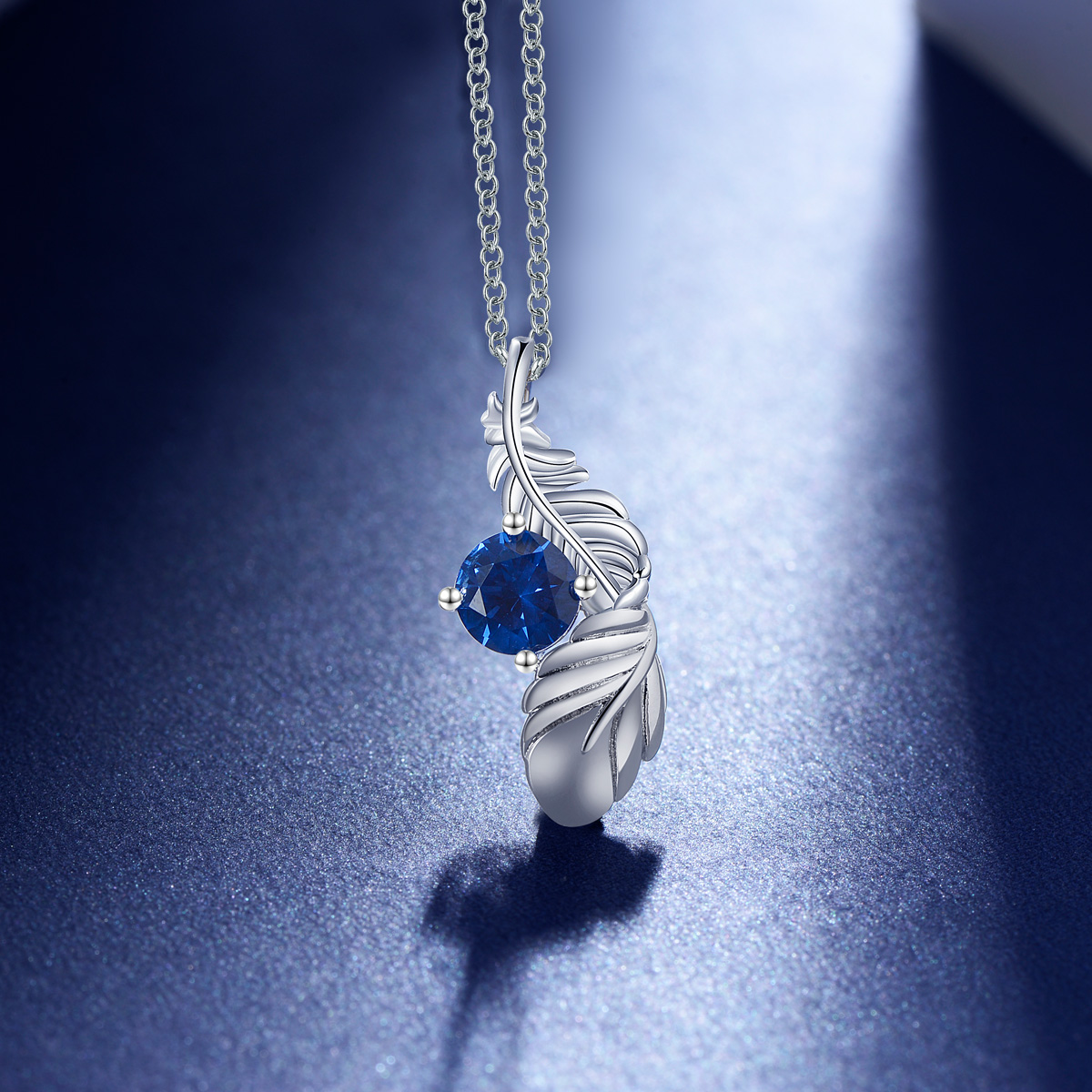 sapphire zircon feather necklace