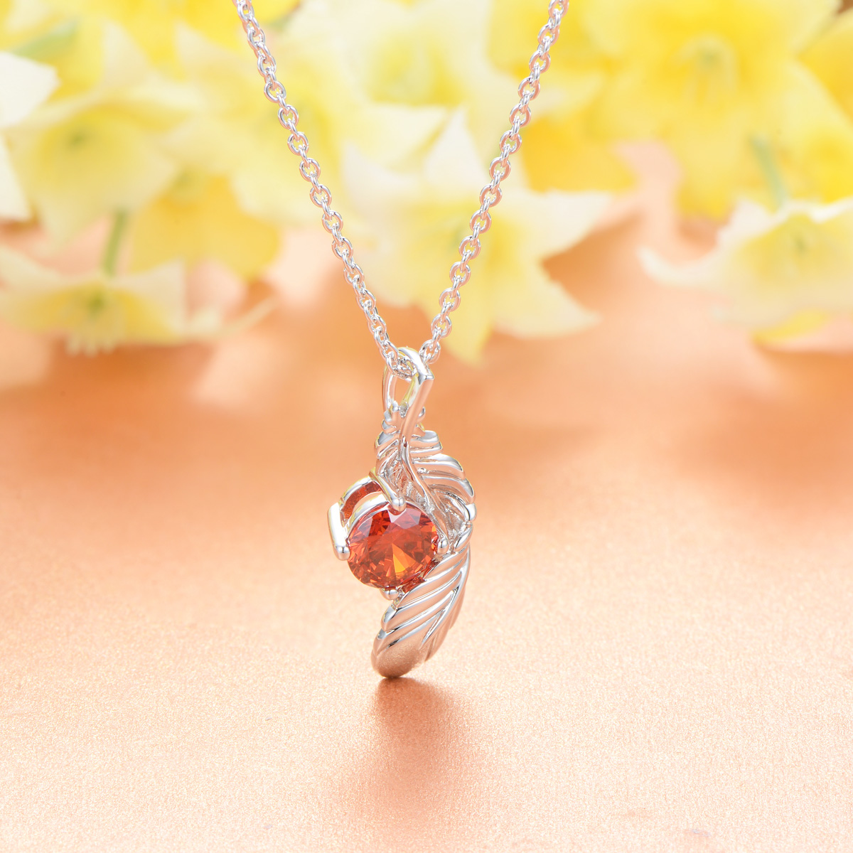 garnet zircon feather necklace