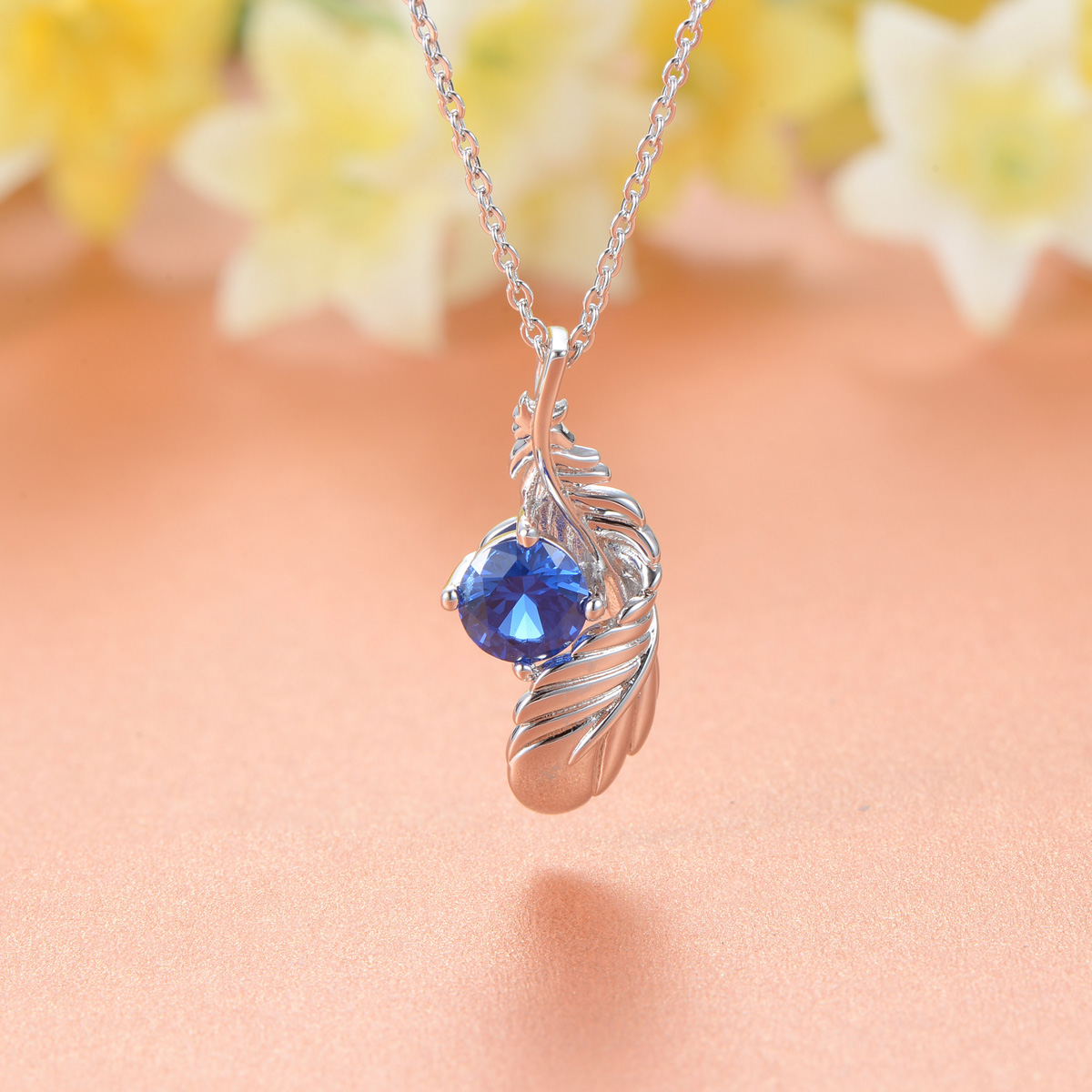 sapphire zircon feather necklace