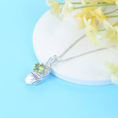 olive green zircon feather necklace