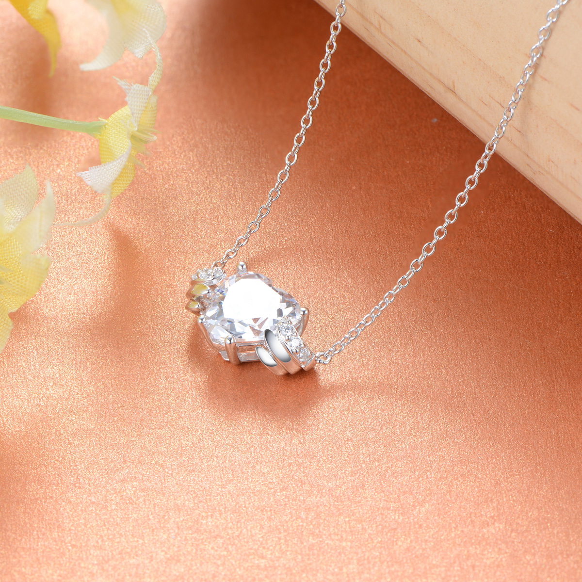 Apr. birthstone heart necklace