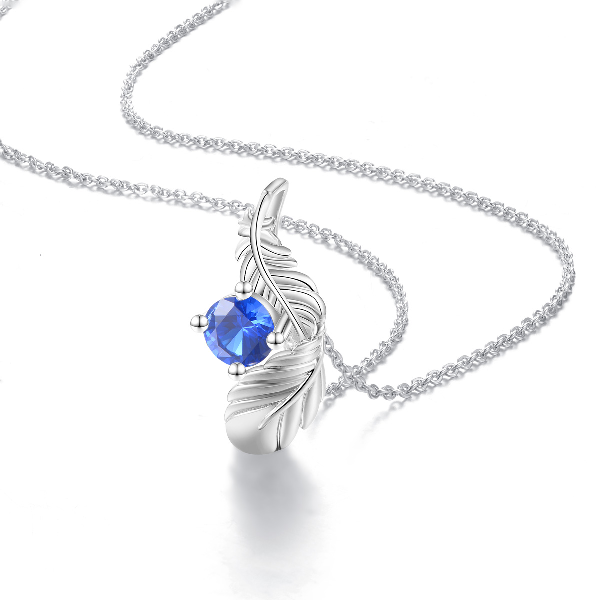 sapphire zircon feather necklace