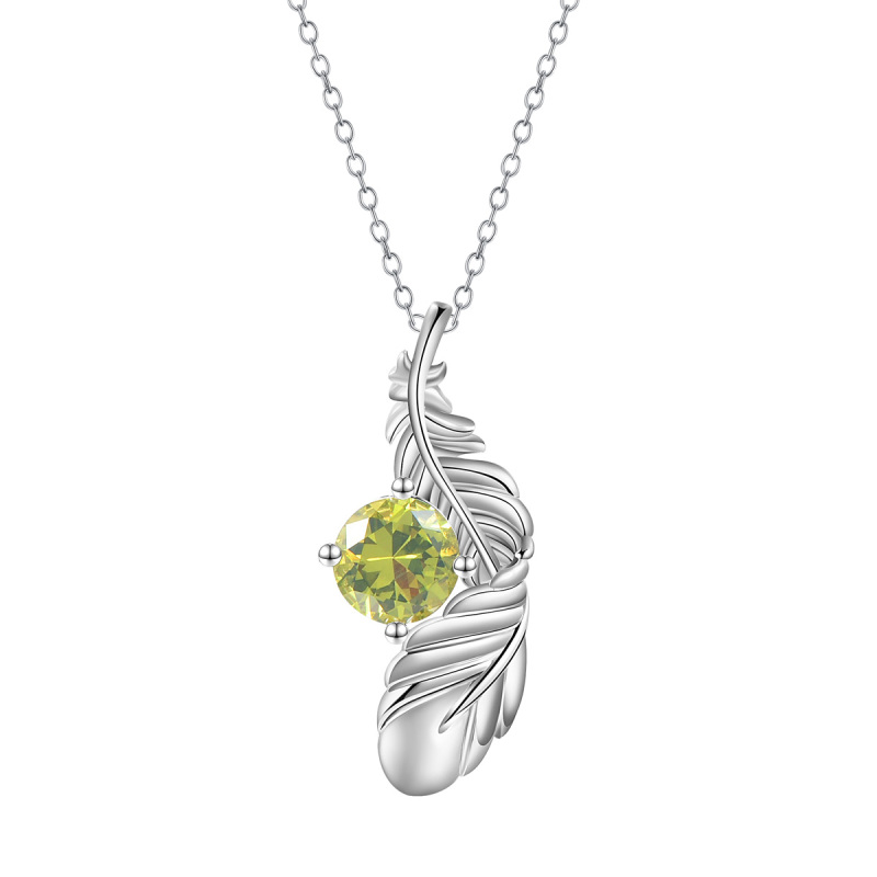 olive green zircon feather necklace
