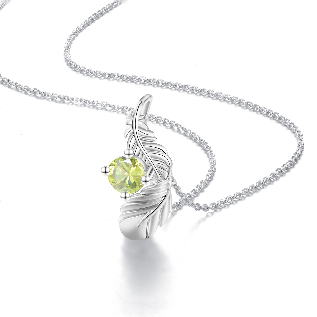 olive green zircon feather necklace