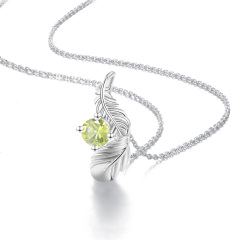 olive green zircon feather necklace