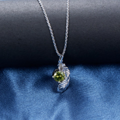 olive green zircon feather necklace