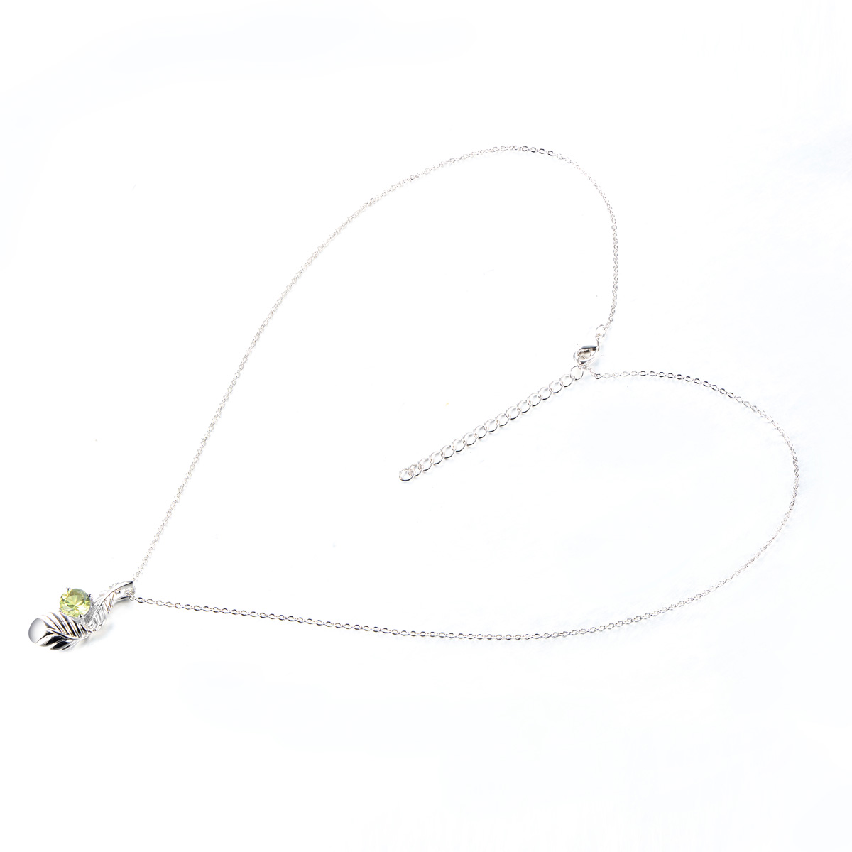 olive green zircon feather necklace