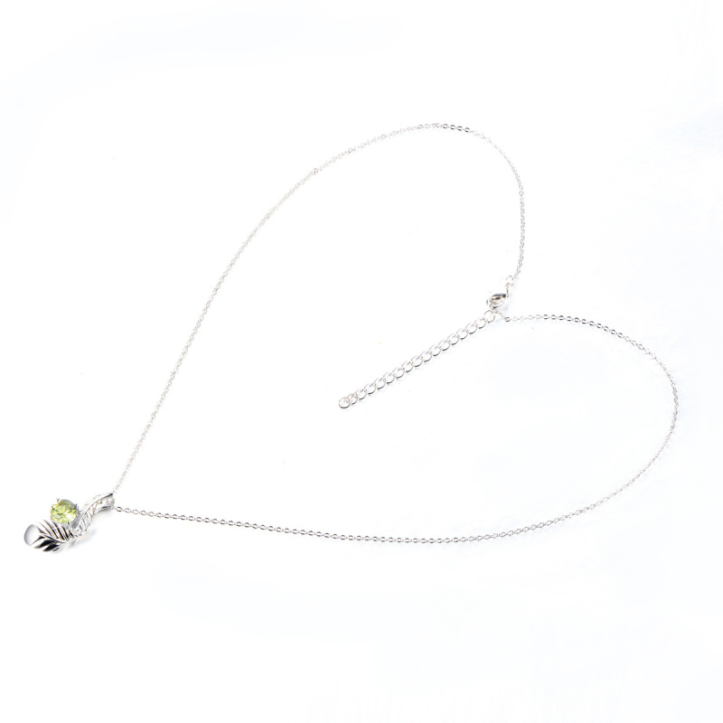 olive green zircon feather necklace