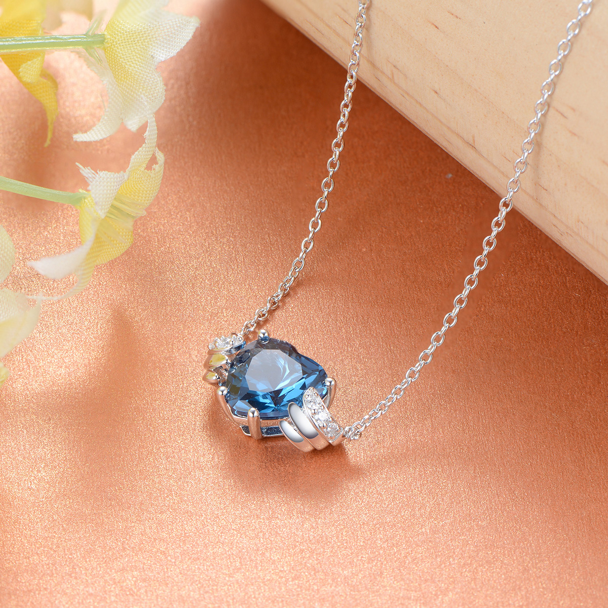 Mar. birthstone heart necklace
