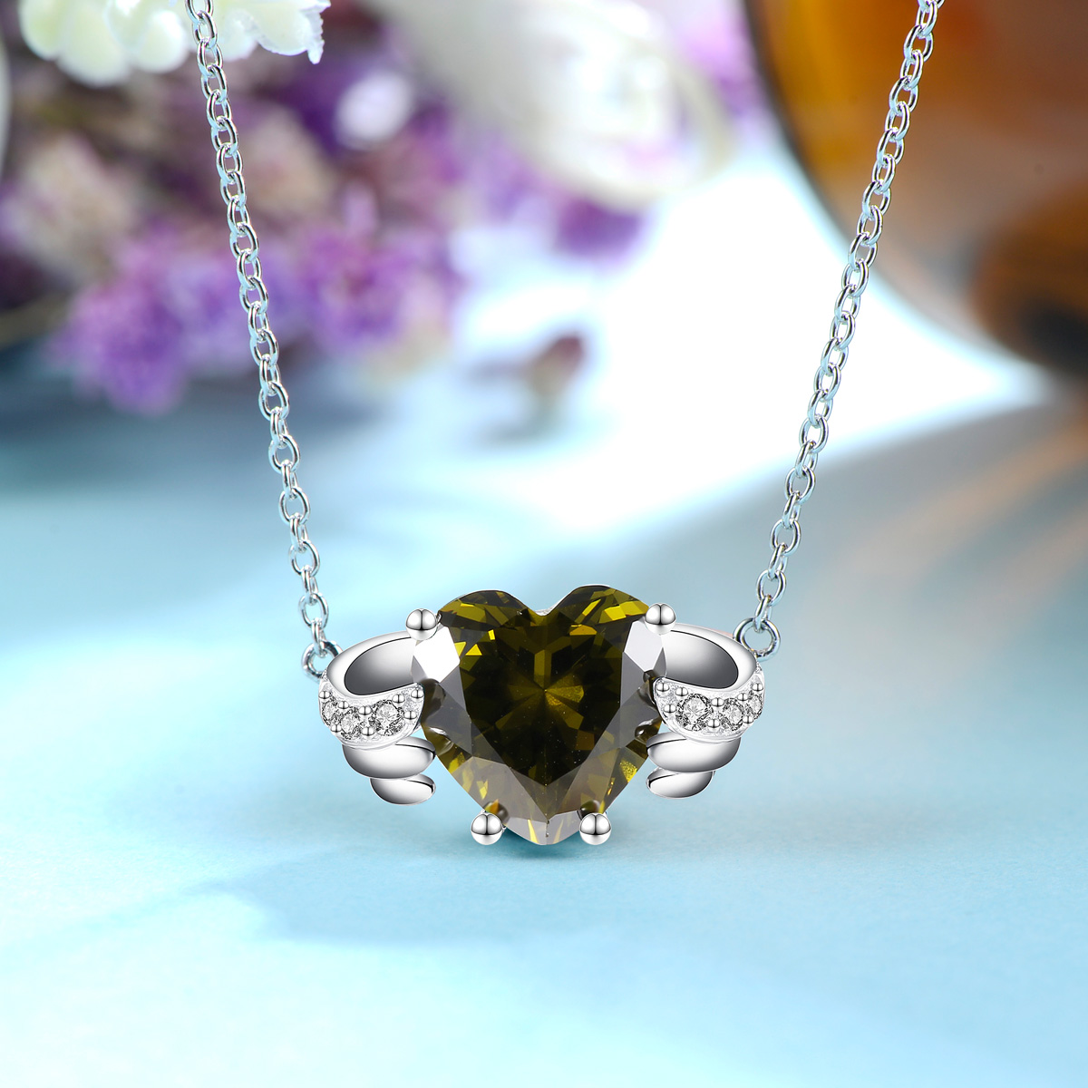 Aug. birthstone heart necklace