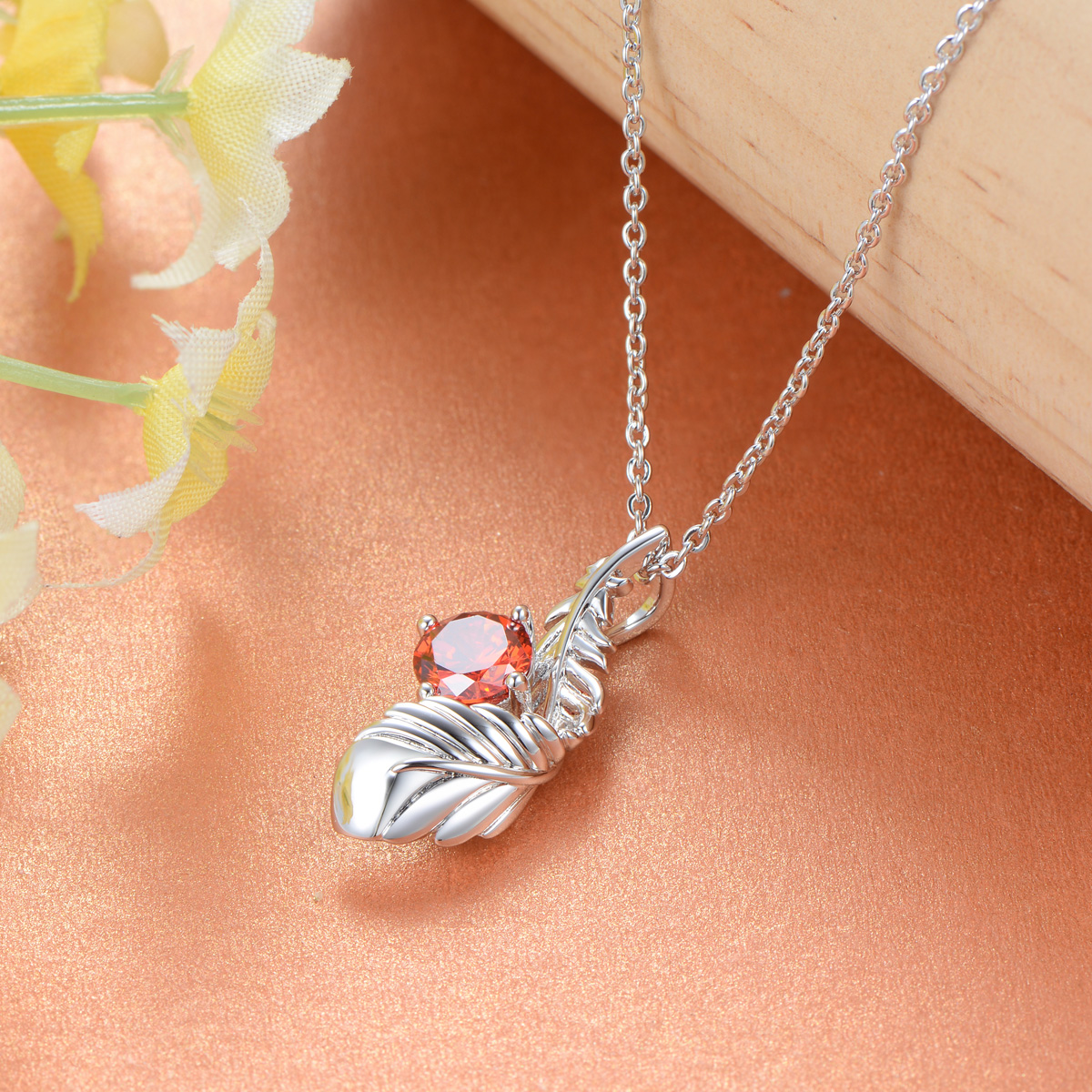 garnet zircon feather necklace