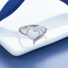Heart-shaped opal opening ring