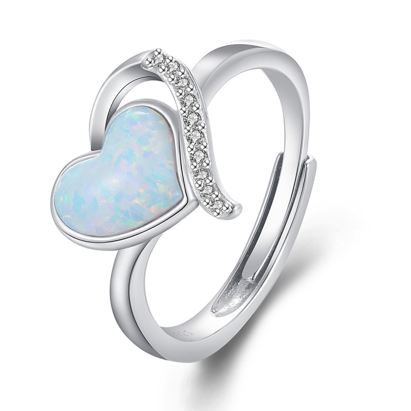 Heart-shaped opal opening ring