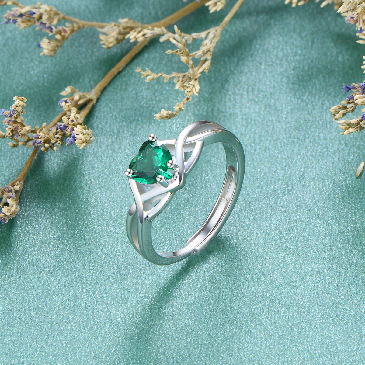 green heart gemstone ring