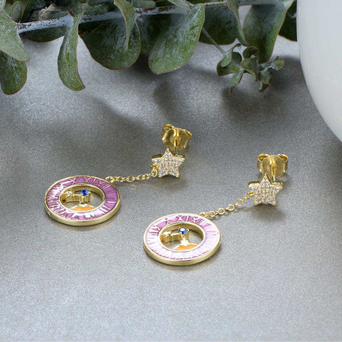 the stars moon clock stud earrings