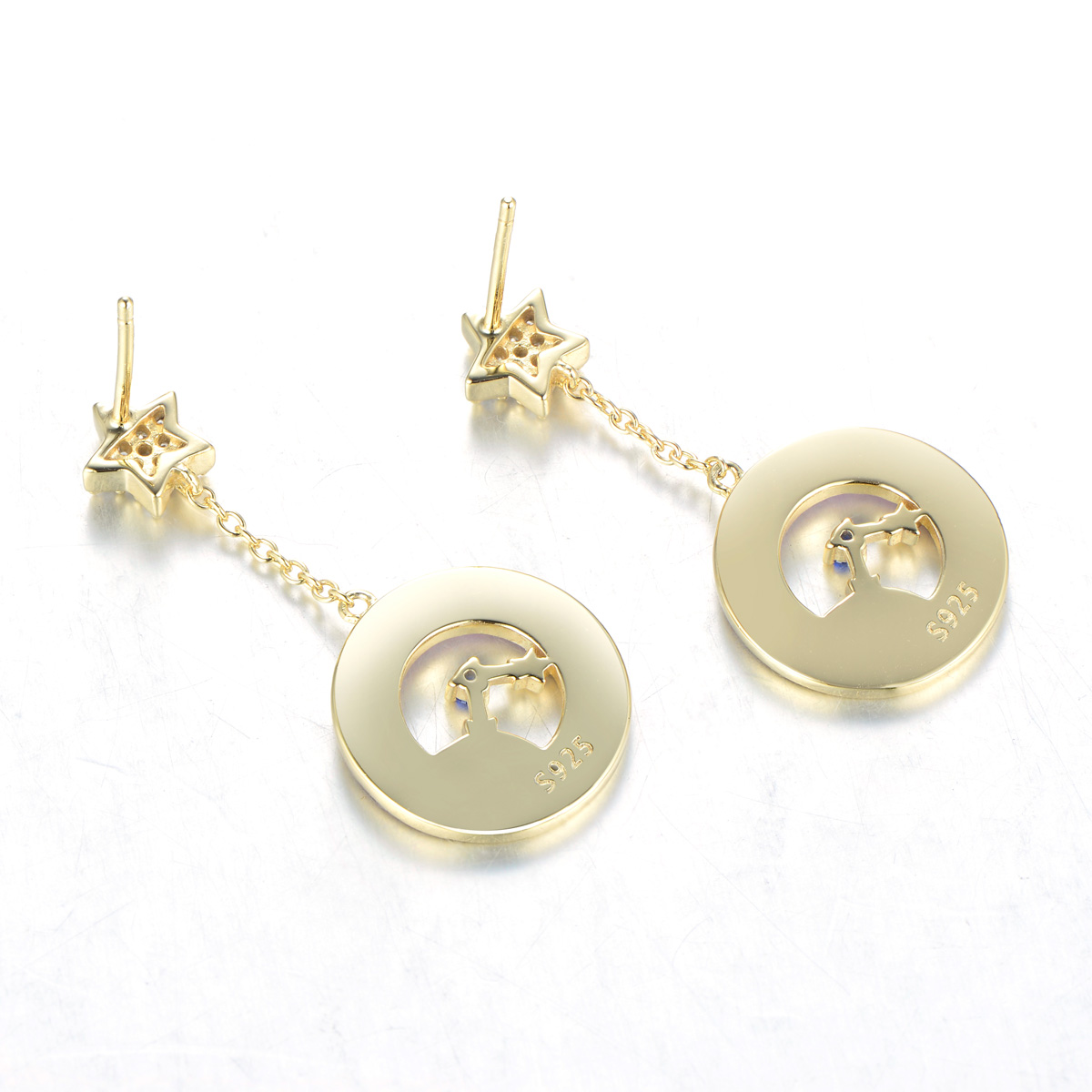 the stars moon clock stud earrings