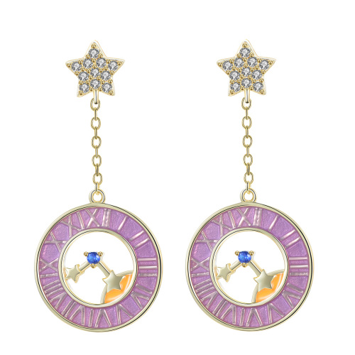 the stars moon clock stud earrings