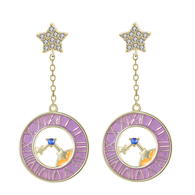 the stars moon clock stud earrings