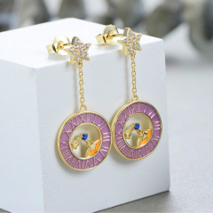 the stars moon clock stud earrings