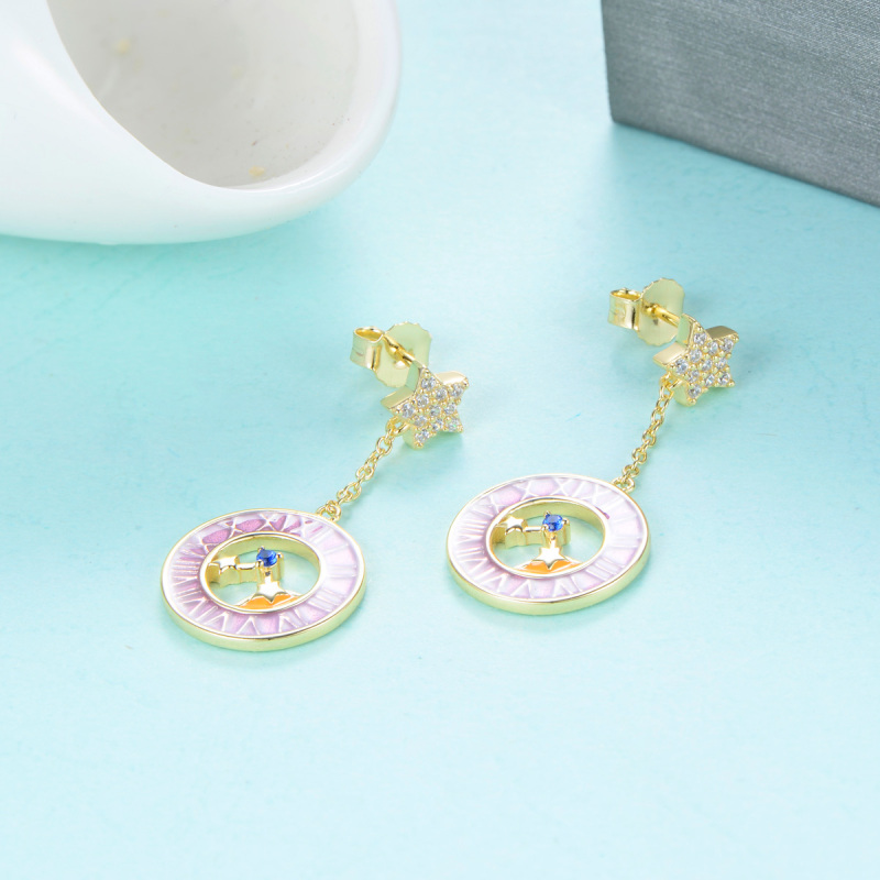the stars moon clock stud earrings