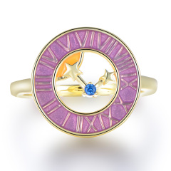 the stars moon clock enamel ring