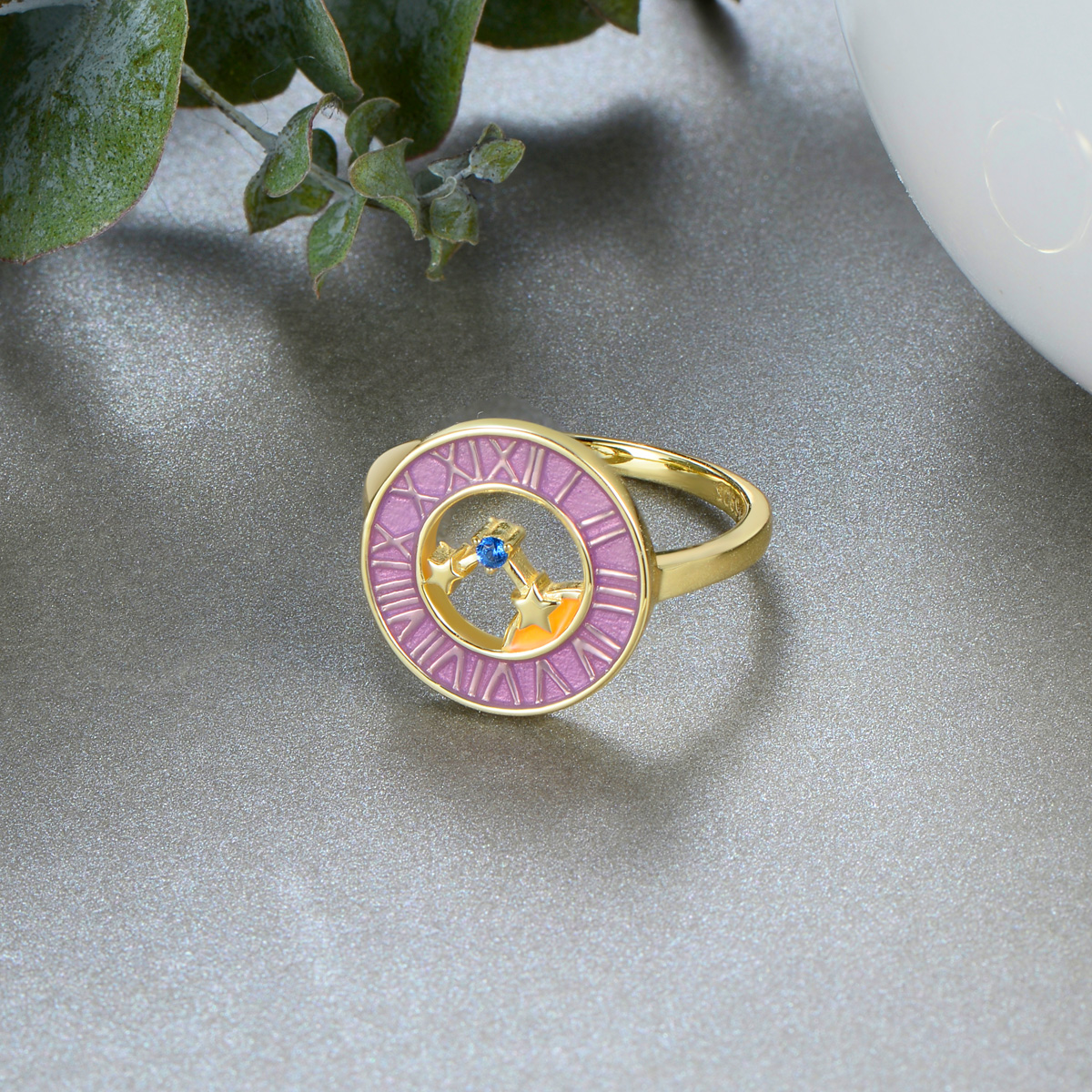 the stars moon clock enamel ring