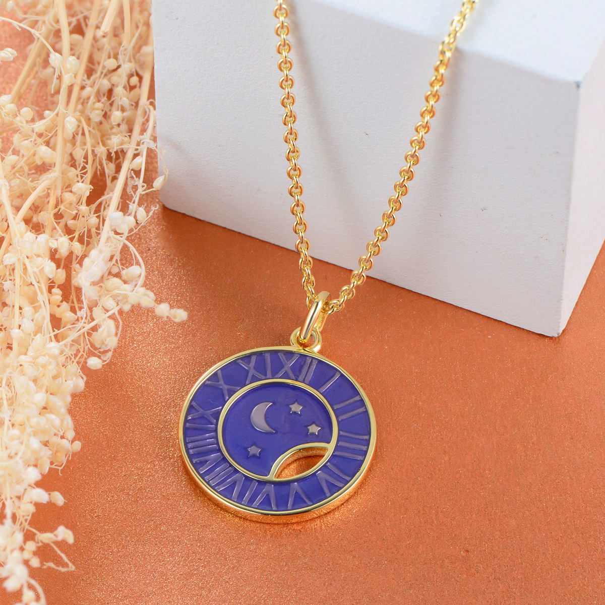 stars moon clock pendant necklace