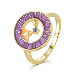 the stars moon clock enamel ring
