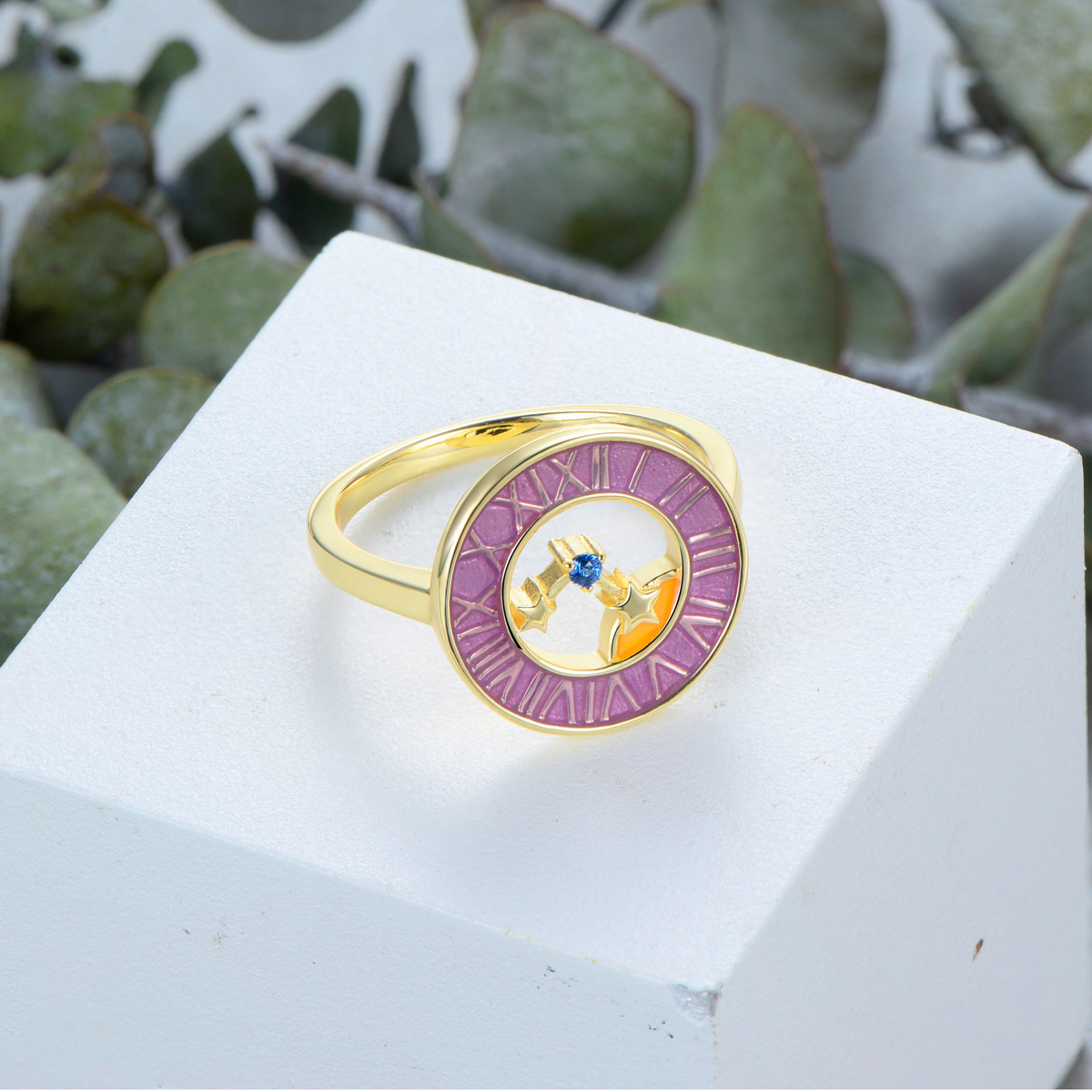 the stars moon clock enamel ring