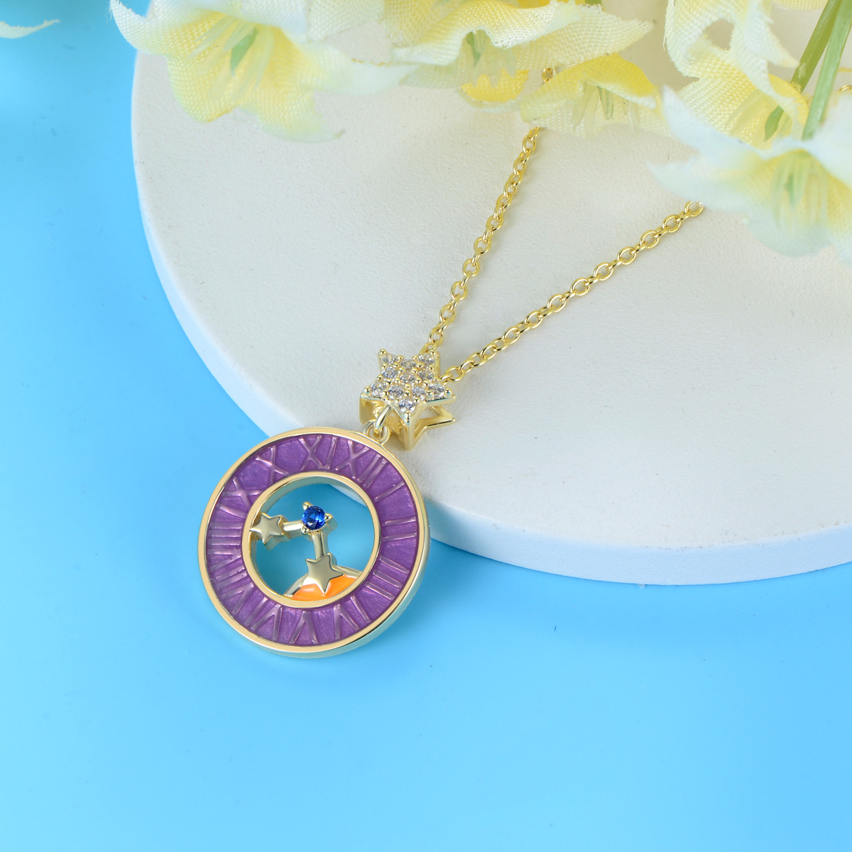 stars moon clock pendant necklace